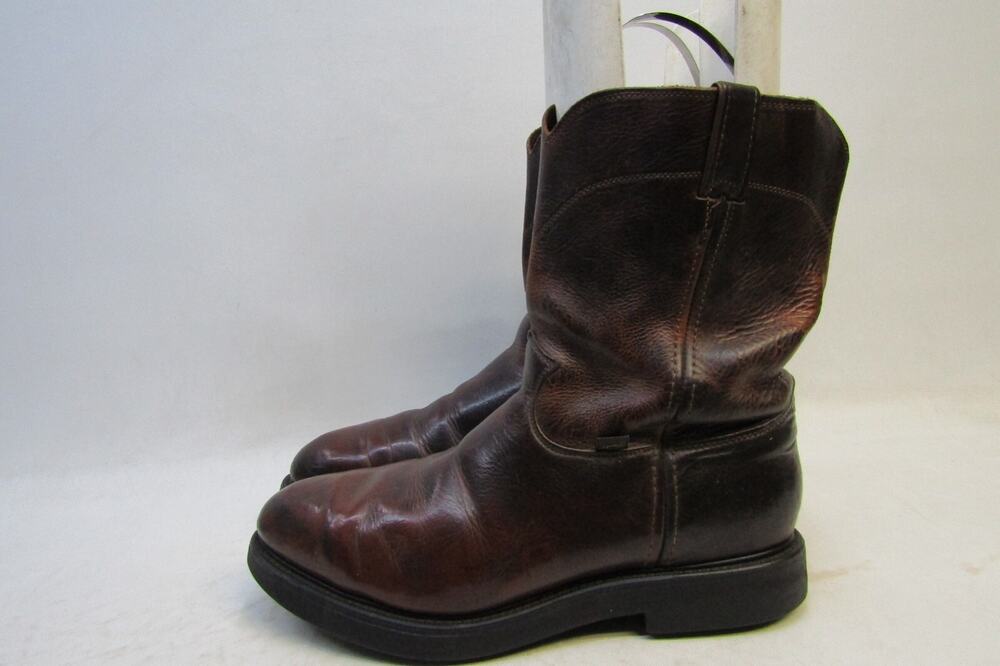 Justin Mens Size 13 D Brown Leather Work Steel Toe Cowboy Western Boots